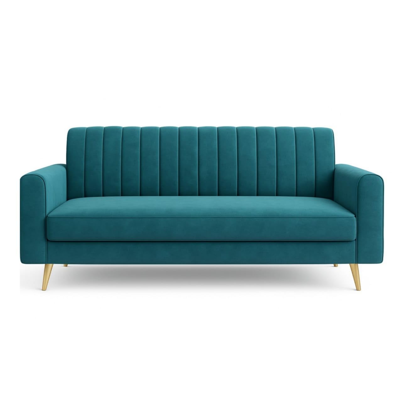 Wood Wing Furnitures Modern 3-Seater Velvet Sofa for Living Room | Elegant Line Pattern Couch with Wooden Legs | Comfortable Fabric Sofa Set for Home