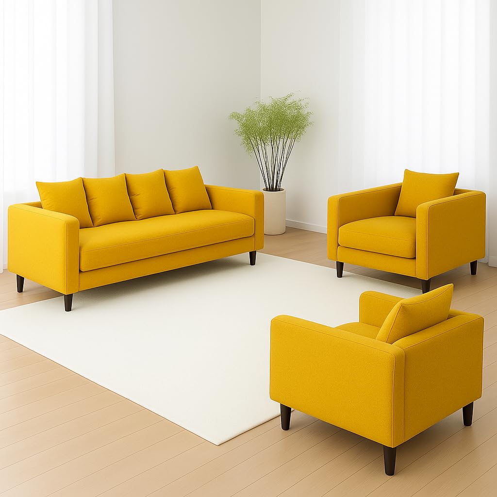 Wood Wing Furnitures Zenora Bliss 5 Seater Sofa Set (3+1+1) for Living Room | Premium Fabric Upholstery | Modern Design | Comfortable Seating for 5-6 People...