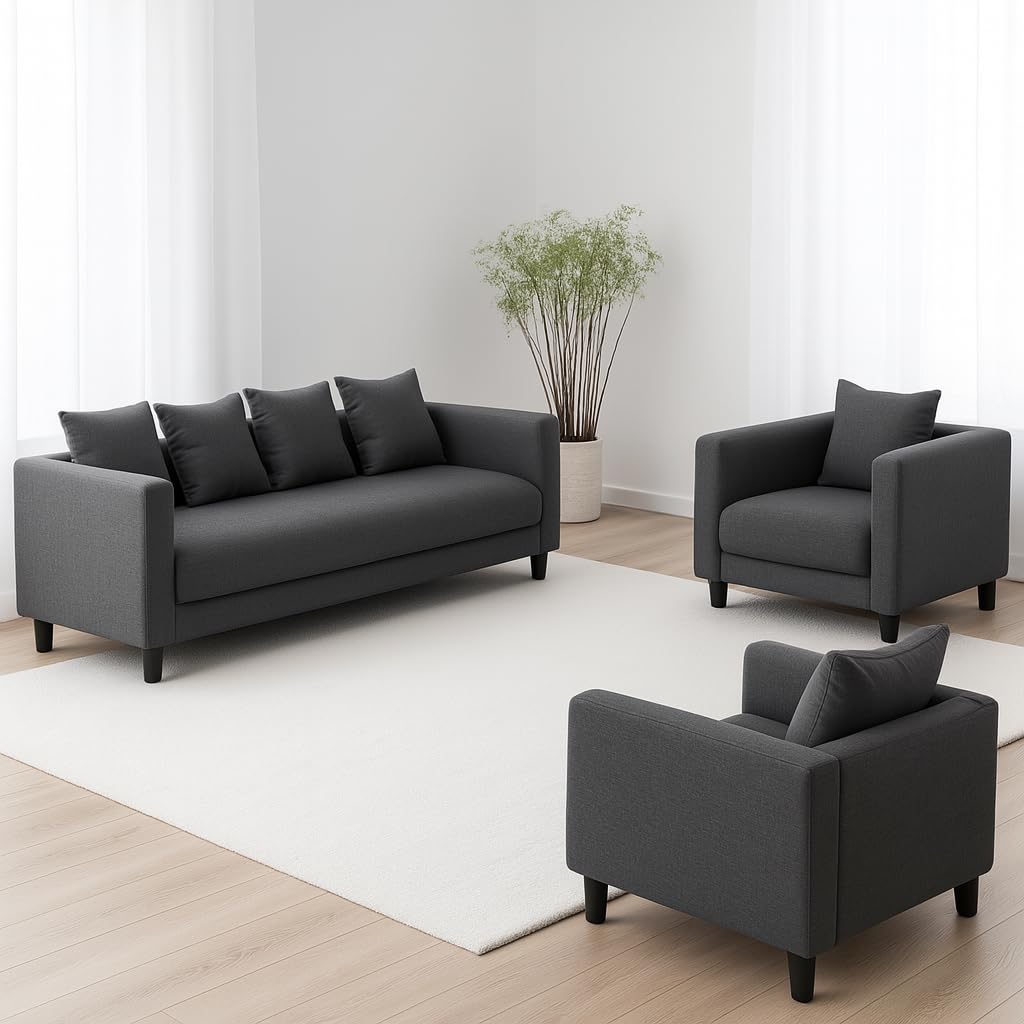 Wood Wing Furnitures Zenora Bliss 5 Seater Sofa Set (3+1+1) for Living Room | Premium Fabric Upholstery | Modern Design | Comfortable Seating for 5-6 People...